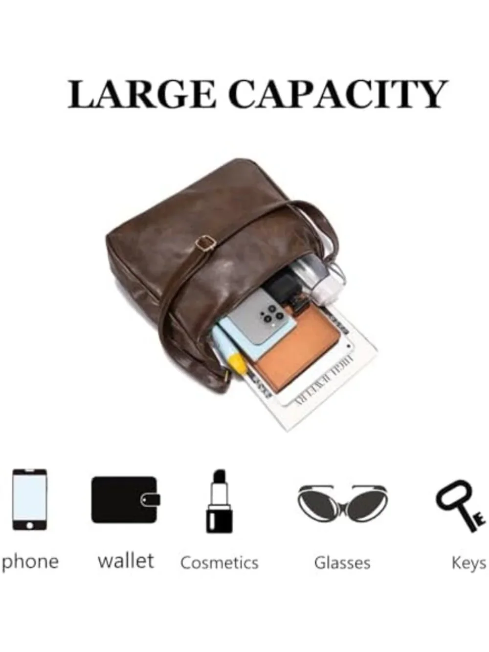 Soft Foldable Vegan Leather Crossbody Bag for Women - Slouchy Shoulder Purse