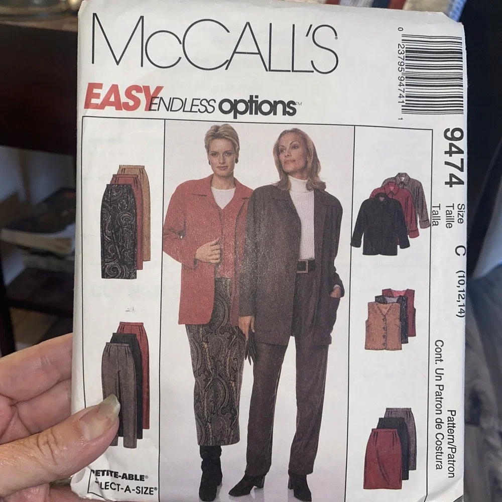 Vintage 1996 McCalls 9474 Ladies Suit Pattern Jacket Vest Pants Skirt Size 10-14