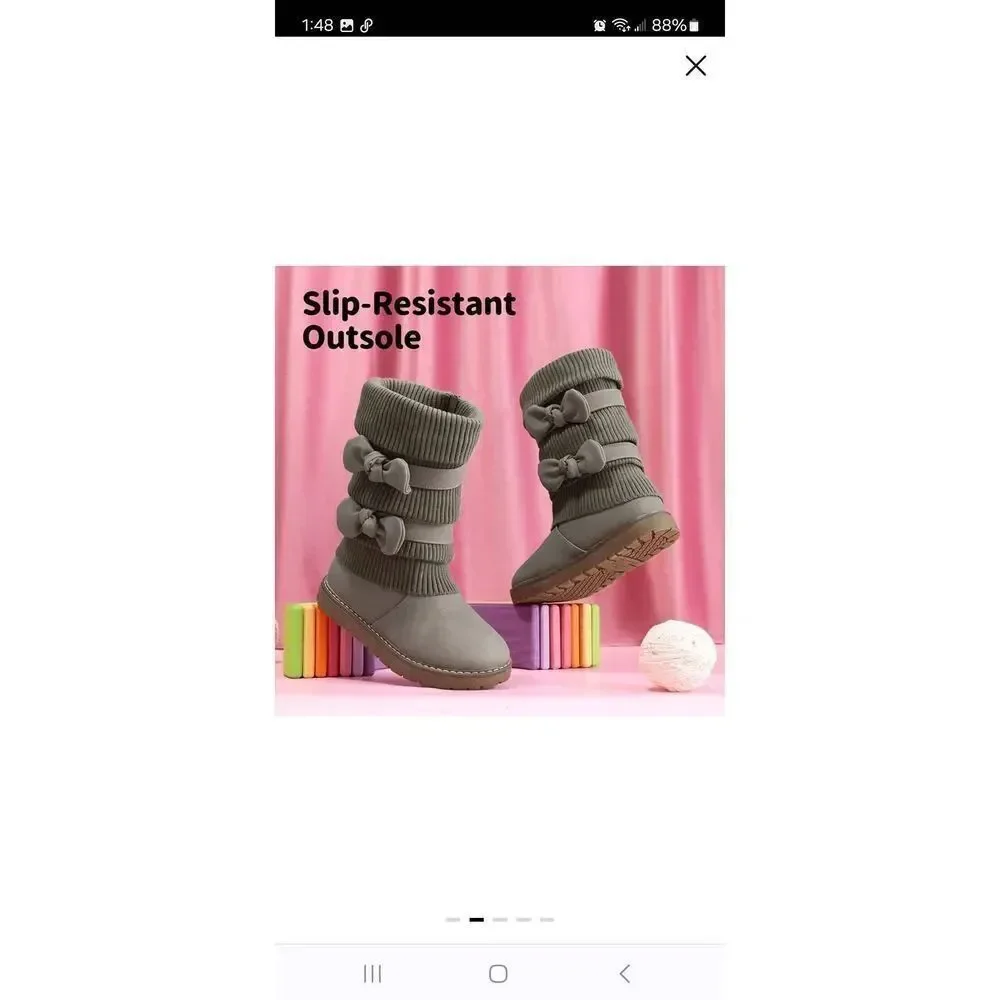New Girls Size 5 Big Kid Dream Pairs Grey Mid Calf Faux Fur Lined Snow Boots