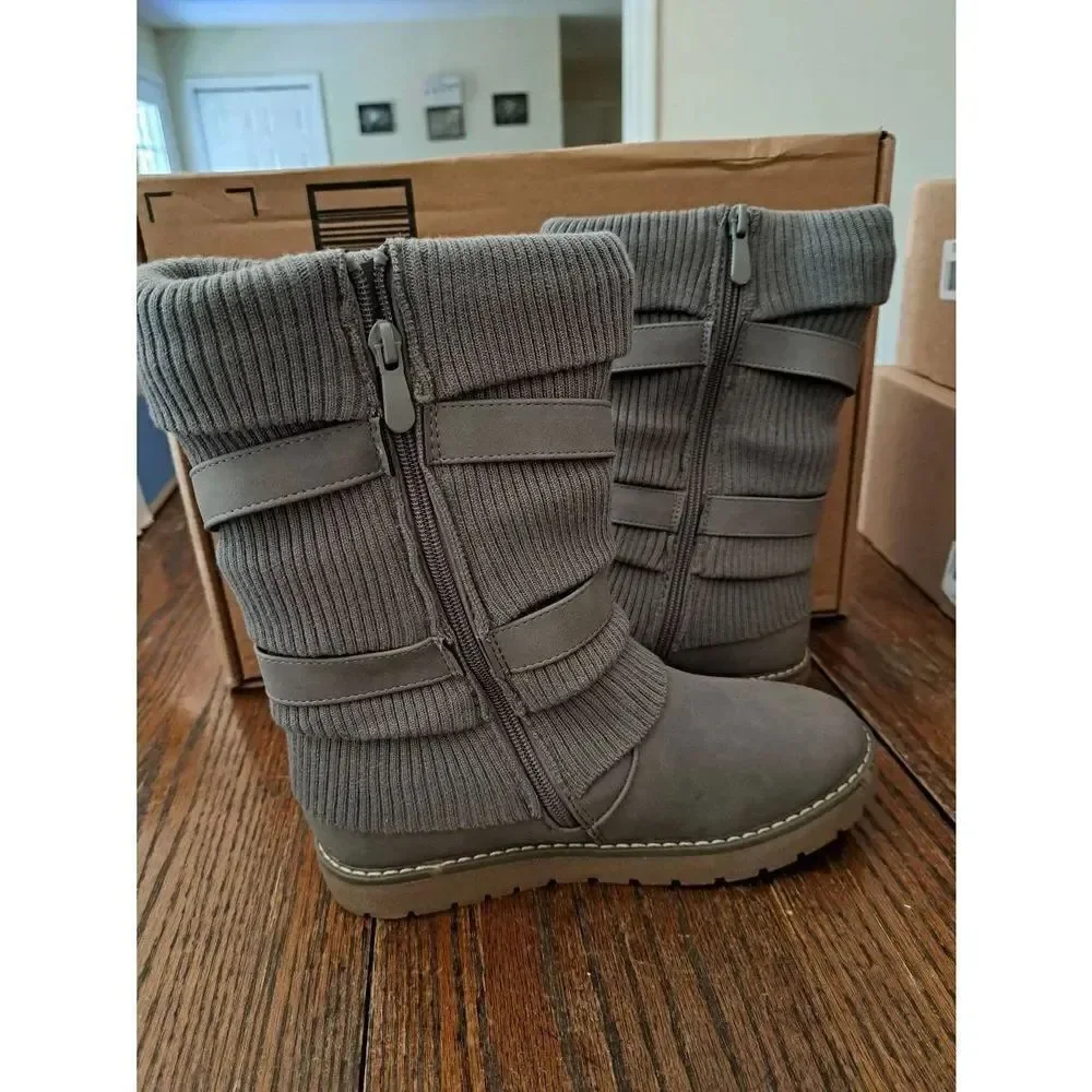 New Girls Size 5 Big Kid Dream Pairs Grey Mid Calf Faux Fur Lined Snow Boots