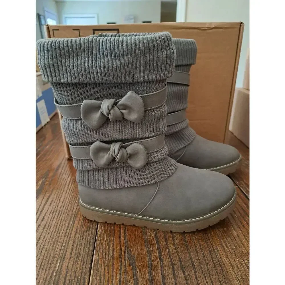 New Girls Size 5 Big Kid Dream Pairs Grey Mid Calf Faux Fur Lined Snow Boots