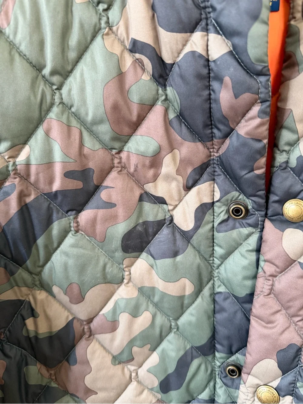 Polo Ralph Lauren Boys Quilted Camo Jacket L 14-16 Orange Pony