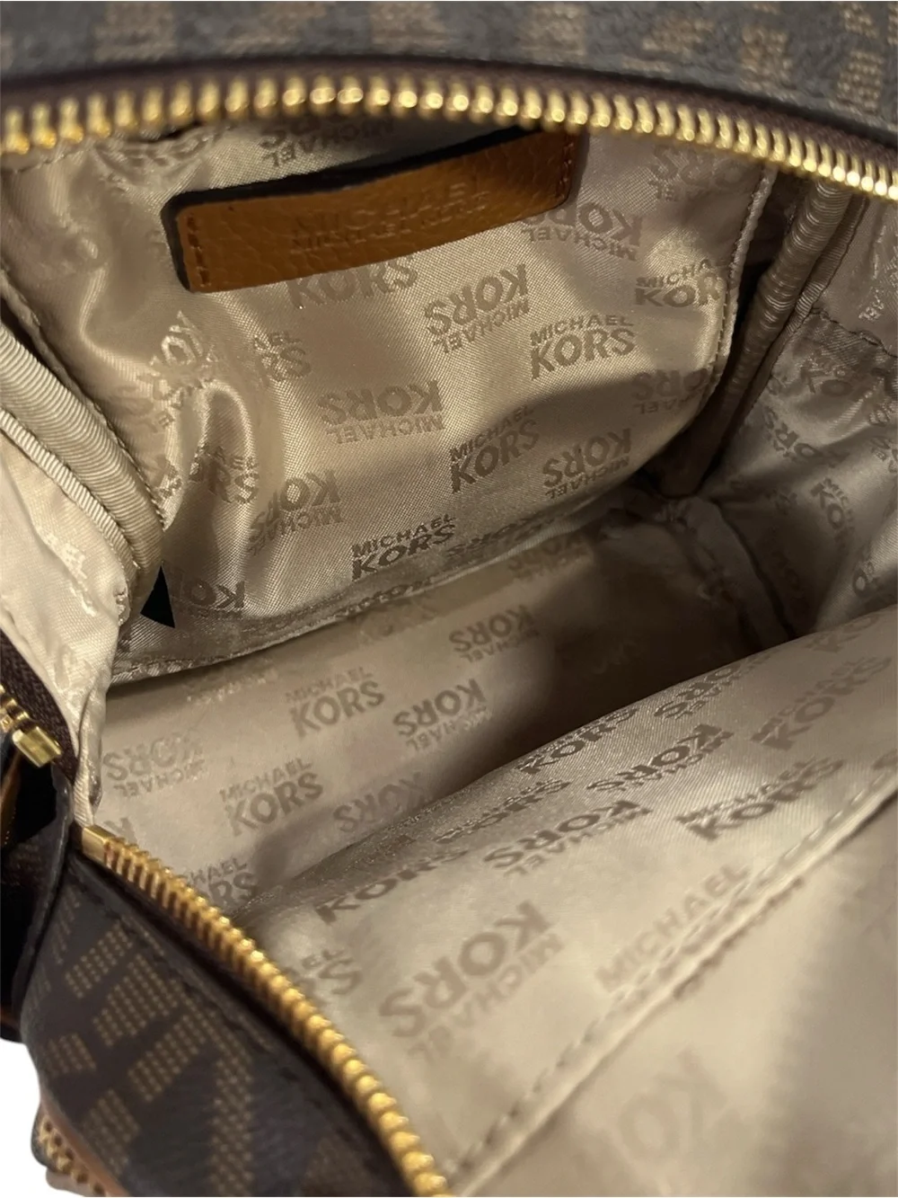 Michael Kors Abbey Small Studded Logo Backpack in Brown