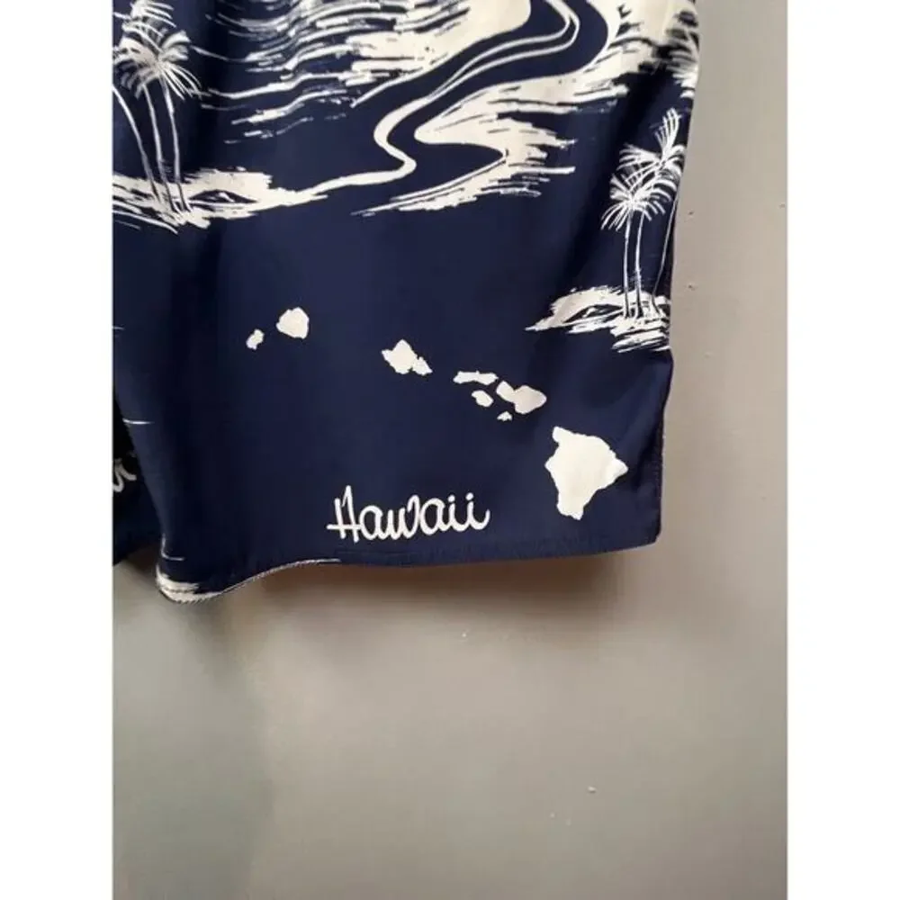 Favant Board Shorts Mens‎ Large Swim Surf Blue Hawaiian Floral Hawaii Pocket