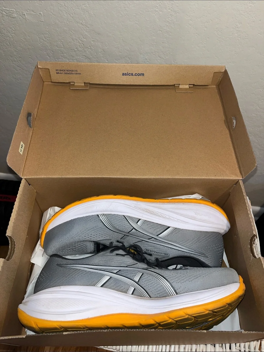 ASICS Men's Gray Athletic Running Shoes with Orange Outsole (Gel-Cumulus 28)