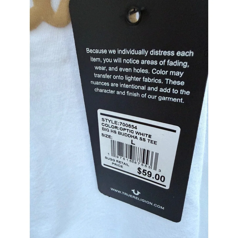 True Religion Mens Big HS Buddha SS Tee Optic White Graphic T-Shirt 700654 L
