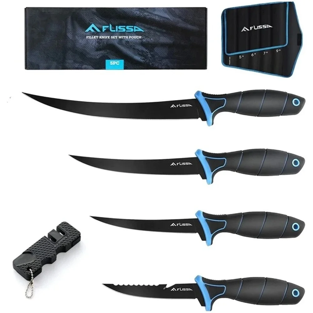 Flissa Fillet Knife Set With Pouch 5 Piece 4 Knives 1 Sharpener 5