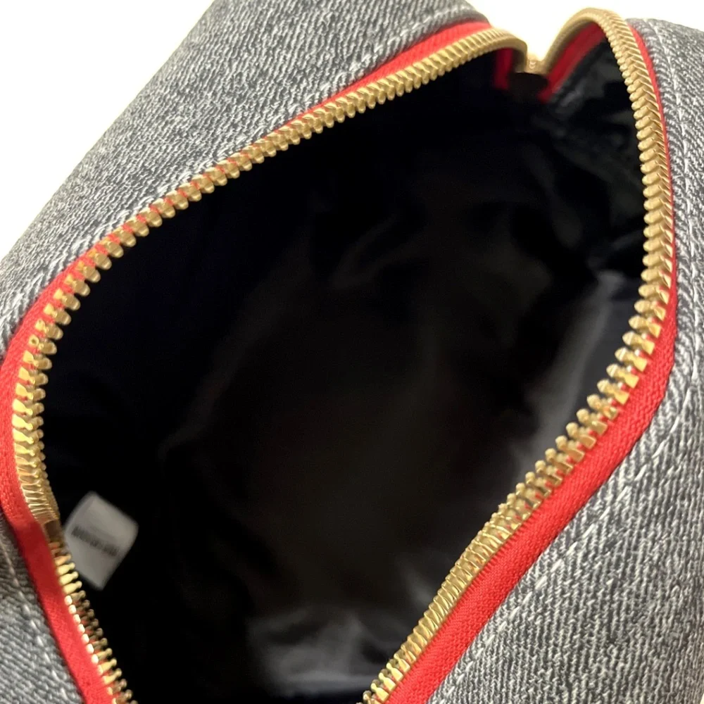 NWT True Religion Loaf Cosmetics Toiletry Travel Bag Gray Denim Buddha Patch