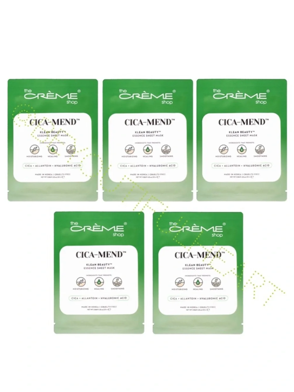 THE CRÈME SHOP Cica-Mend Klean Beauty Essence Sheet Masks 5 Pack Soothes Skin