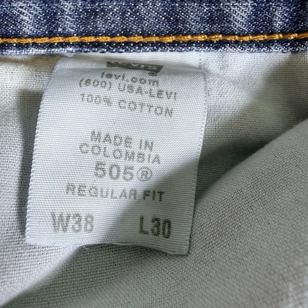 Levi's 505 Mens 38x30 Blue Denim Faded Distressed‎ Low Waist Grunge Relaxed Fit