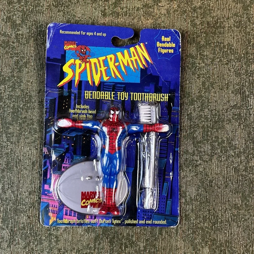 Vintage Marvel Comics Spiderman Super Heroes Bendable Toothbrush 1996 NEW‎ NIP