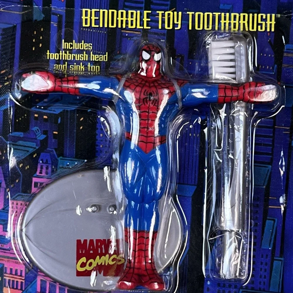 Vintage Marvel Comics Spiderman Super Heroes Bendable Toothbrush 1996 NEW‎ NIP