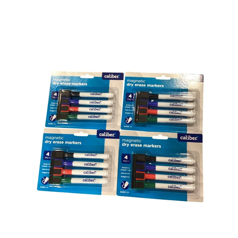 Caliber Magnetic Dry Erase Markers 4 Pack Bullet Tip Eraser Cap 4 Sets 16 Total‎