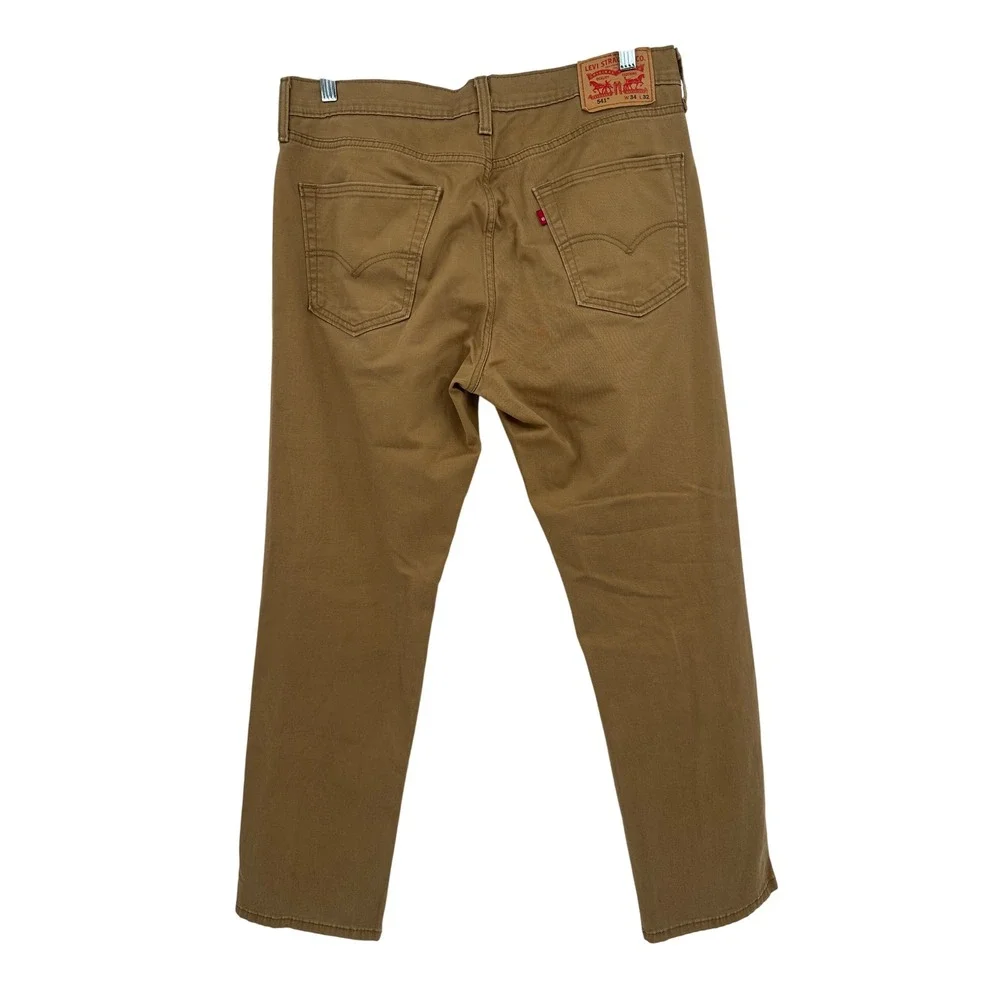 Levis 541 Athletic Taper Pants Mens 34x32 Brown Khaki Stretch Chino Jeans preppy