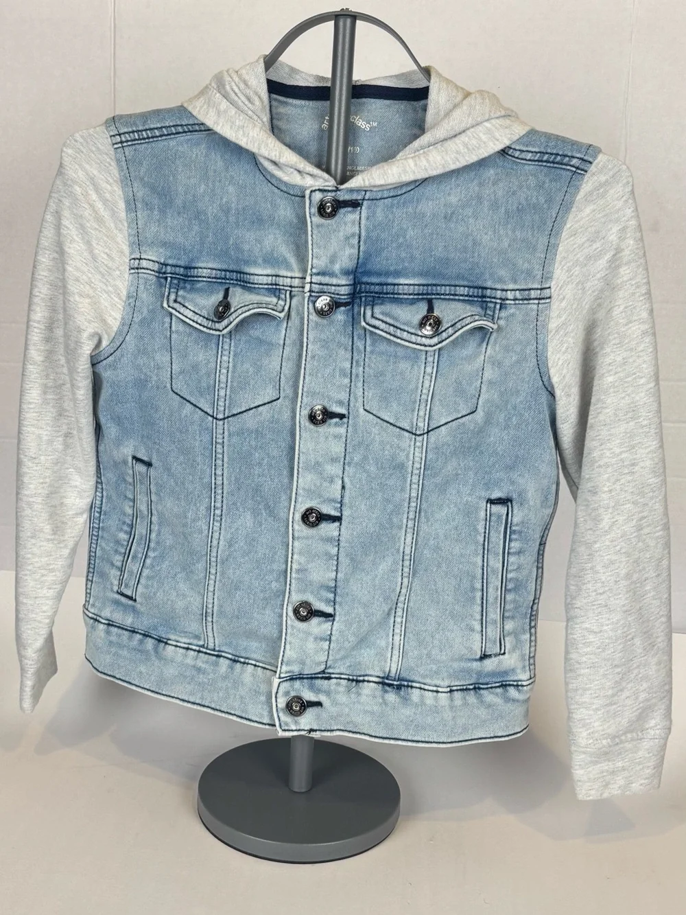 Art Class Kids Denim Hoodie Jacket Light Wash Gray Sleeves Size M 8/10