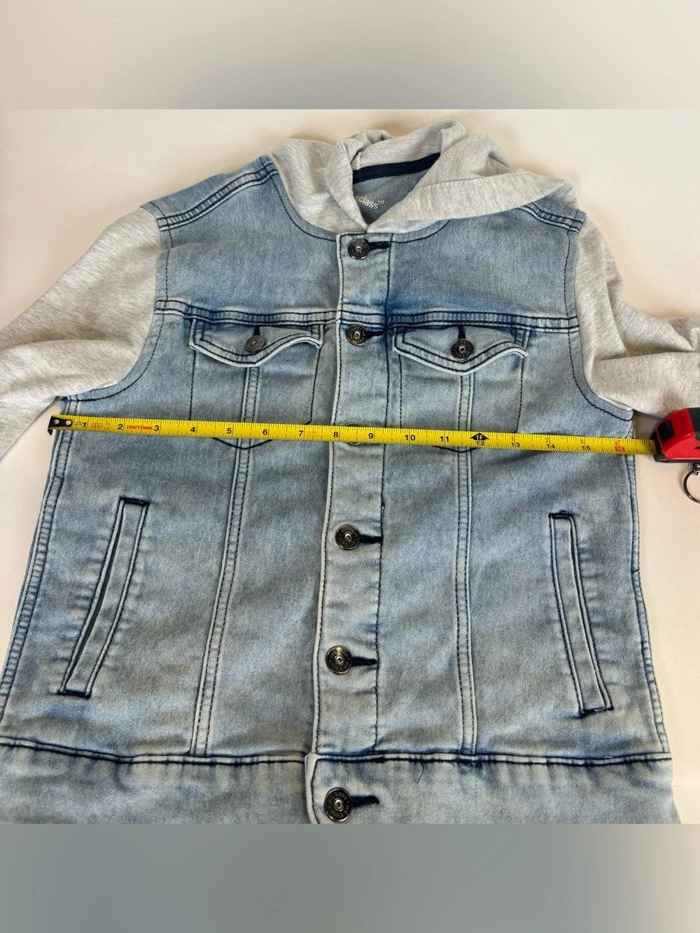 Art Class Kids Denim Hoodie Jacket Light Wash Gray Sleeves Size M 8/10