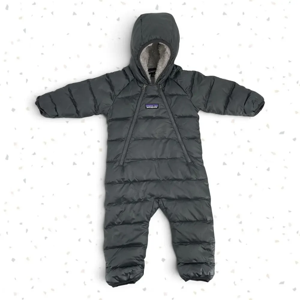Patagonia Hi-Loft Carbon Grey Puffer Snowsuit Down Hiloft Baby Bunting 3-6 Month
