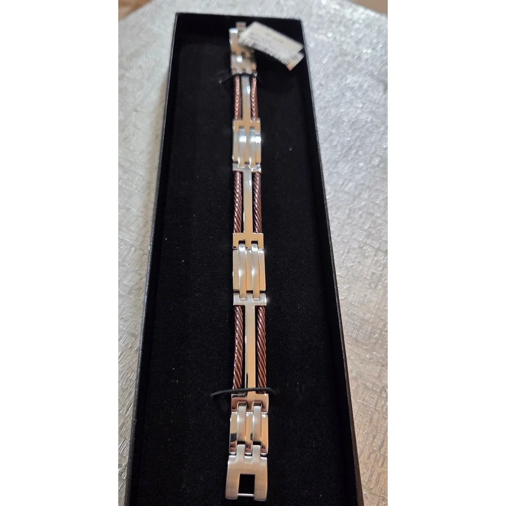 NWT Mens Stainless Steel Rose Gold Tone Cable Link Bracelet‎ NWT $170