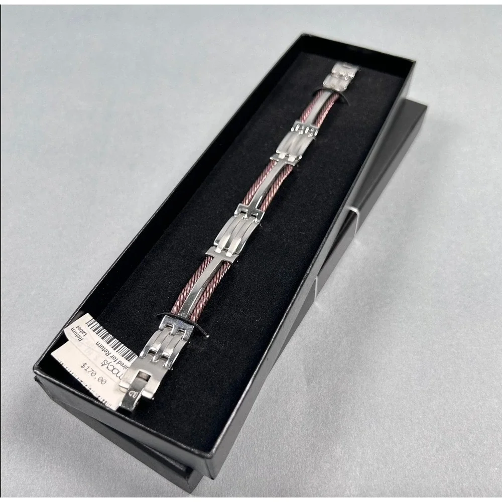 NWT Mens Stainless Steel Rose Gold Tone Cable Link Bracelet‎ NWT $170