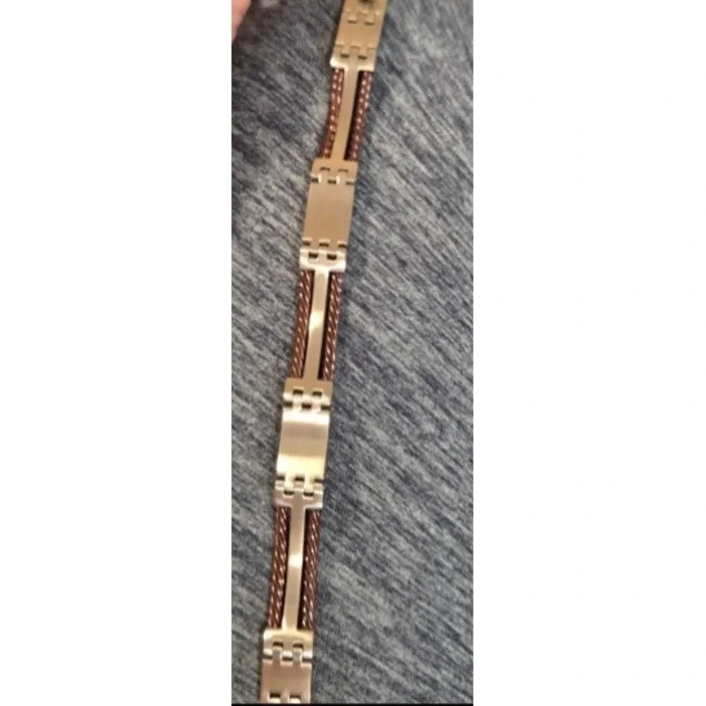 NWT Mens Stainless Steel Rose Gold Tone Cable Link Bracelet‎ NWT $170