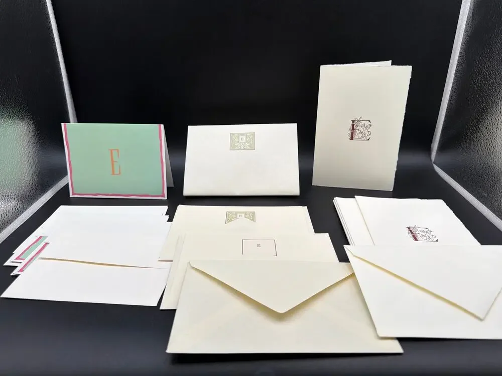 Vintage Monogram E Stationery Lot 13 Cards Envelopes Deckle Edge Cupid Cherub