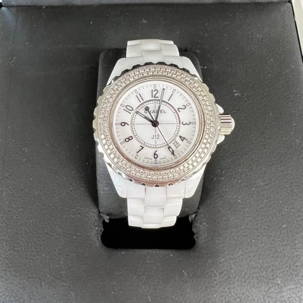 Chanel J12 White Ceramic Diamond Bezel Watch Swiss Made‎ H0968 H0967