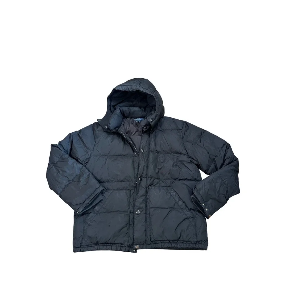 Polo Ralph Lauren Mens Black Down Puffer‎ Jacket Detachable Hood Size L