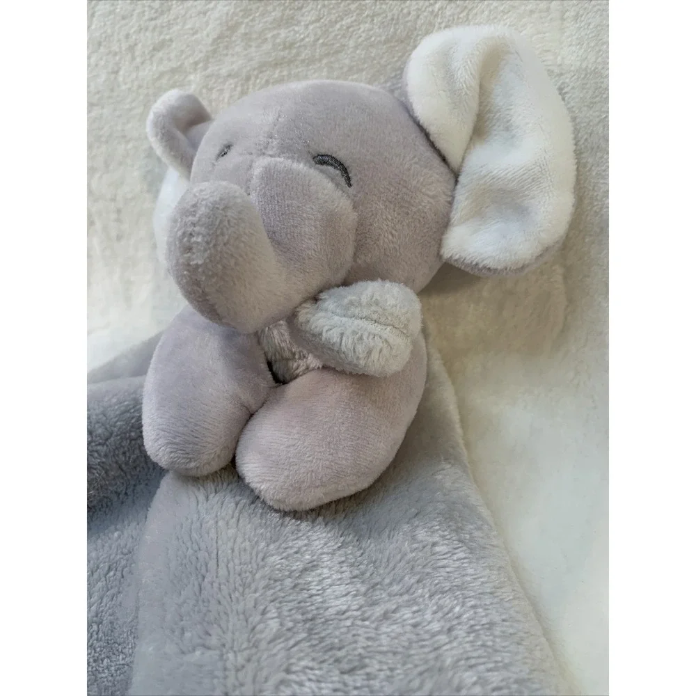 Carters Grey Gray Elephant Security Blanket Soft Velour Satin Baby Lovey Toy‎