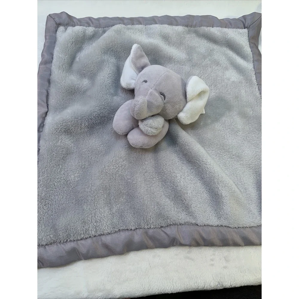 Carters Grey Gray Elephant Security Blanket Soft Velour Satin Baby Lovey Toy‎
