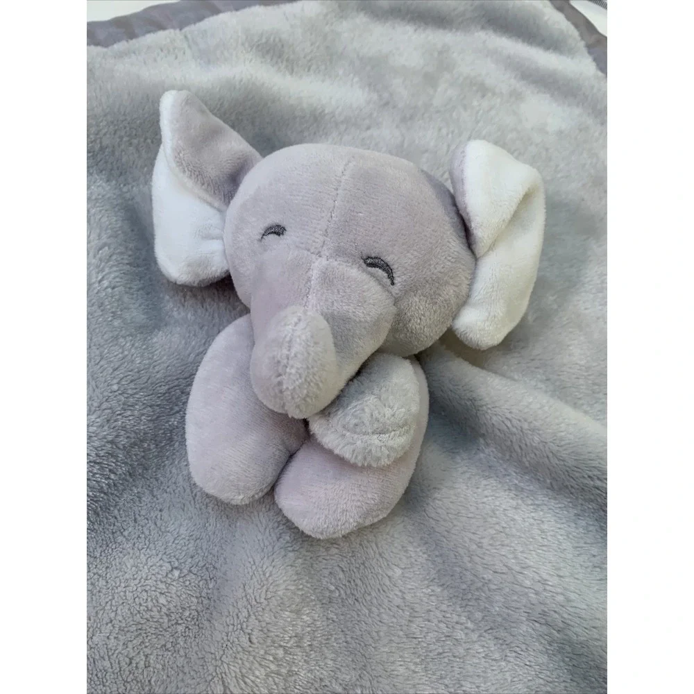 Carters Grey Gray Elephant Security Blanket Soft Velour Satin Baby Lovey Toy‎