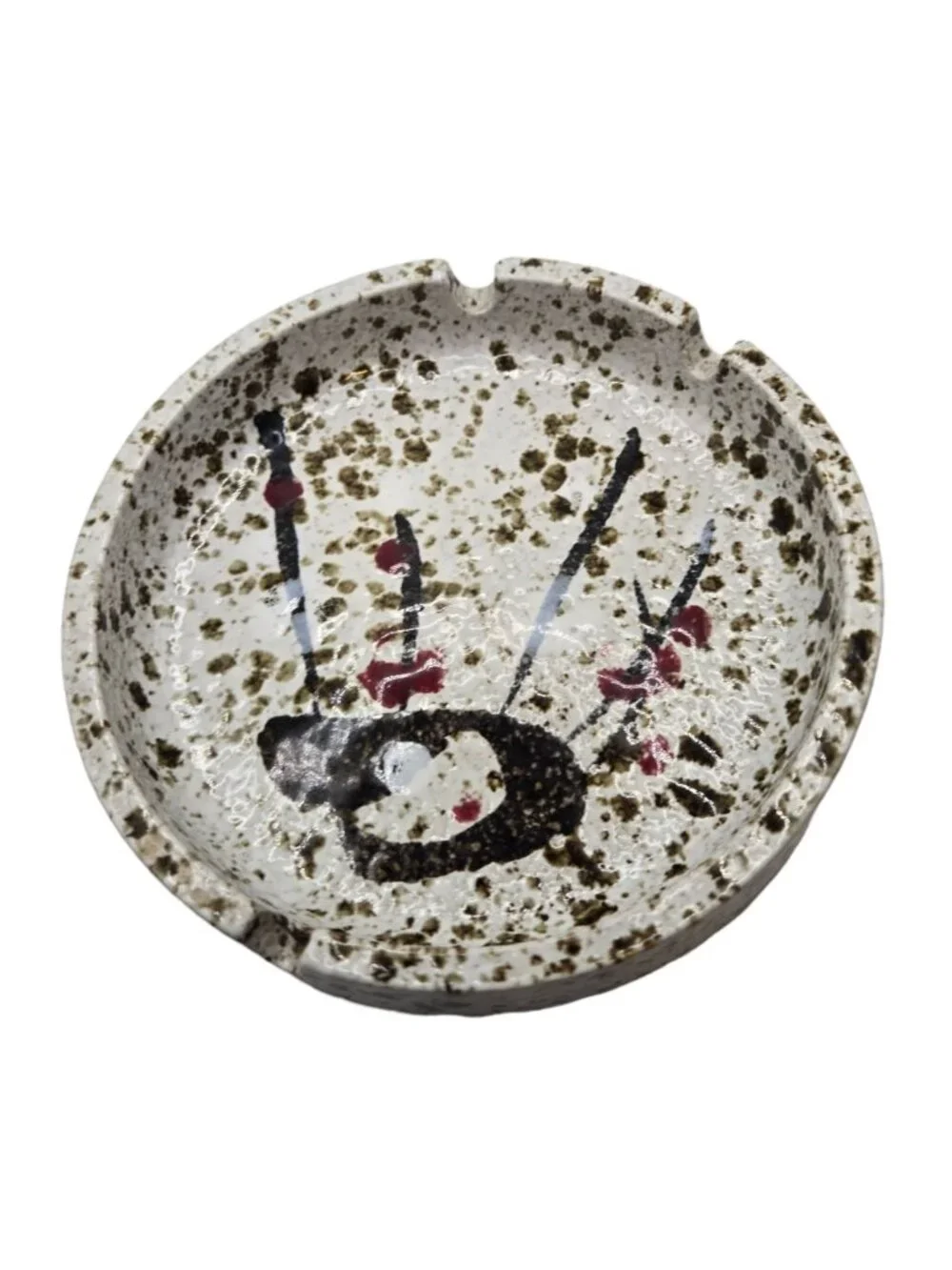 Vintage MCM Ceramic Ashtray Abstract Splatter Design Japan Mid Century Modern