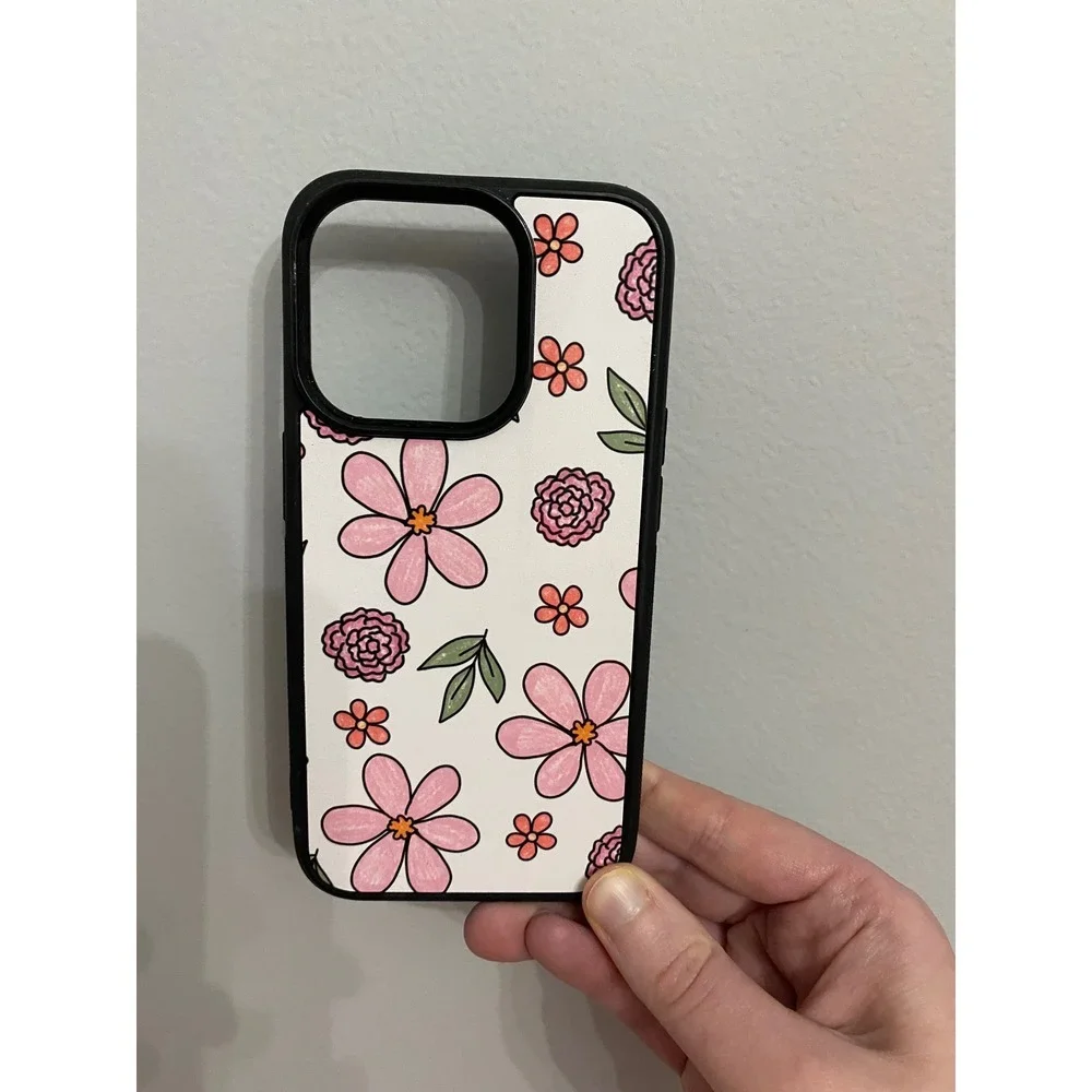 iPhone 15 Pro Case Unisex One Size Pink Floral Hand Drawn Bumper Cover‎