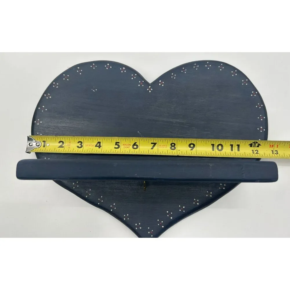Vintage Blue Wooden Heart Cottagecore Trinket Shelf Wall Farmhouse
