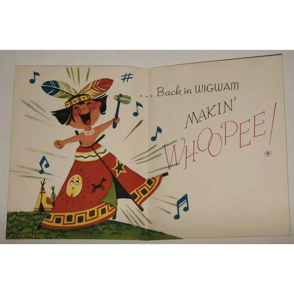 Vintage 50s Rust Craft Get Well Greeting Card Indian Paleface 4x5 Whoopee Funny