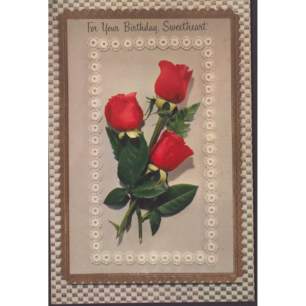 Vintage 1950s Hallmark Birthday Card Sweetheart Red Roses Signed 4.5x6.5