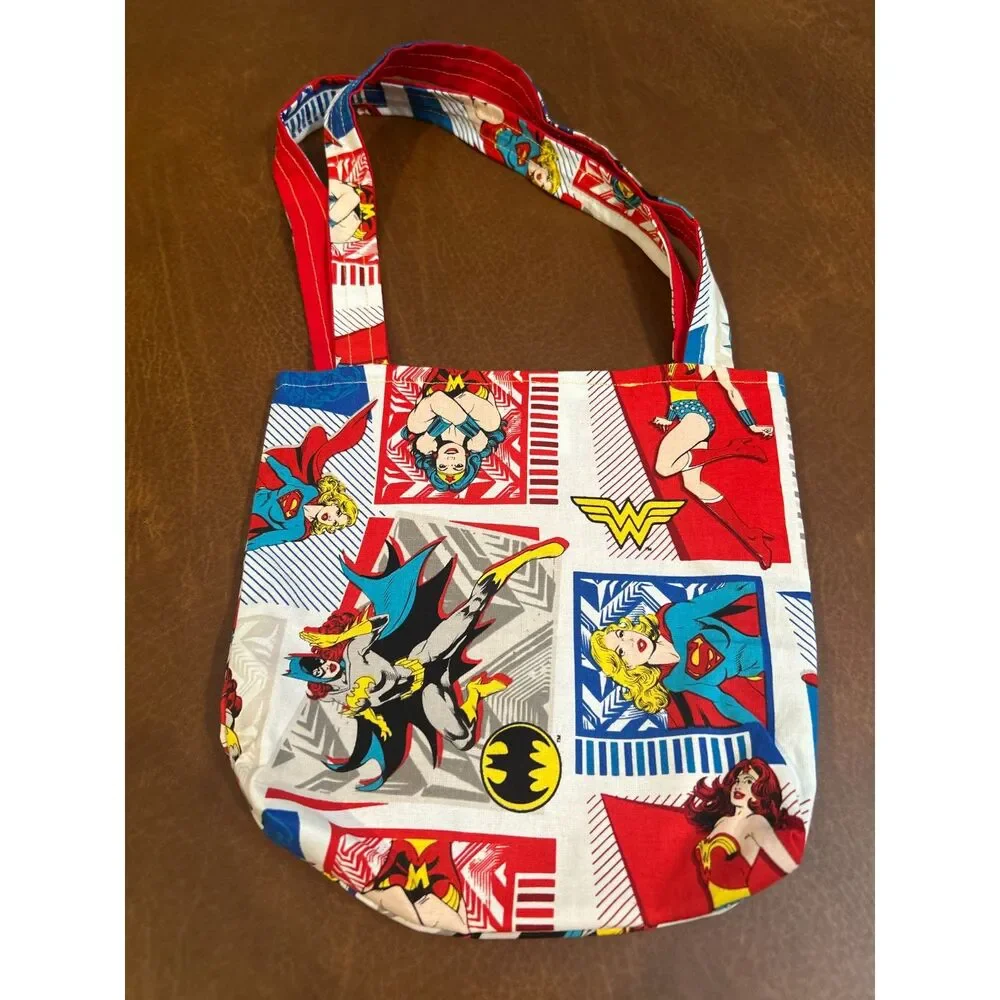 Women's Superhero Cotton Hand Made Tote Bag 9x9 Snap Button