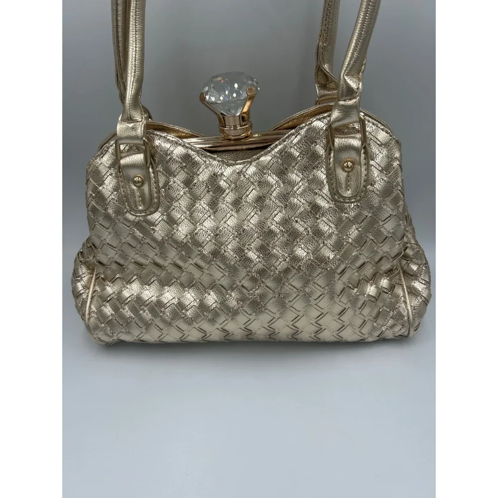 Handbag Bottari Gold Color Rhinestone Looking‎ Satchel Clutch Clasp Evening Bag