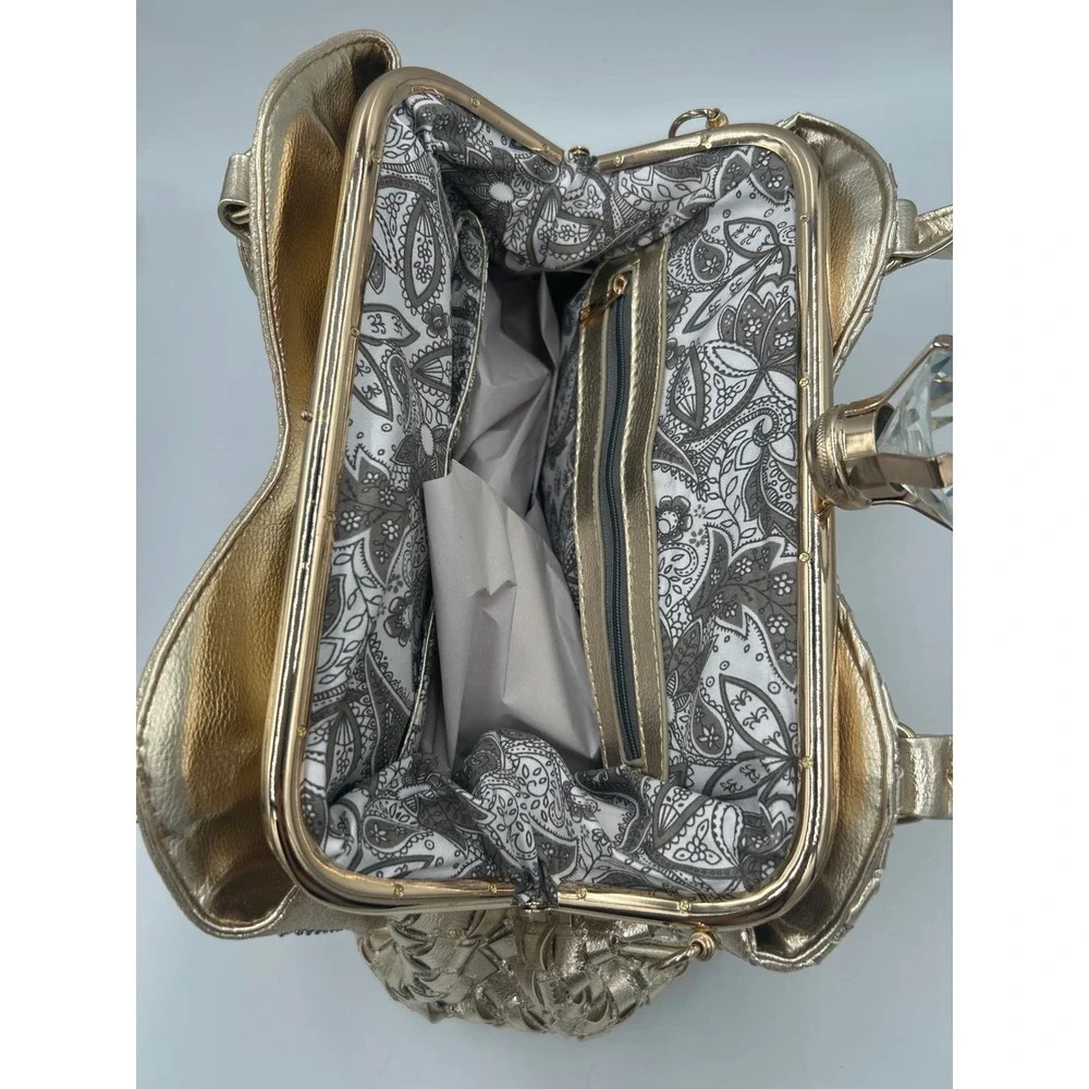 Handbag Bottari Gold Color Rhinestone Looking‎ Satchel Clutch Clasp Evening Bag
