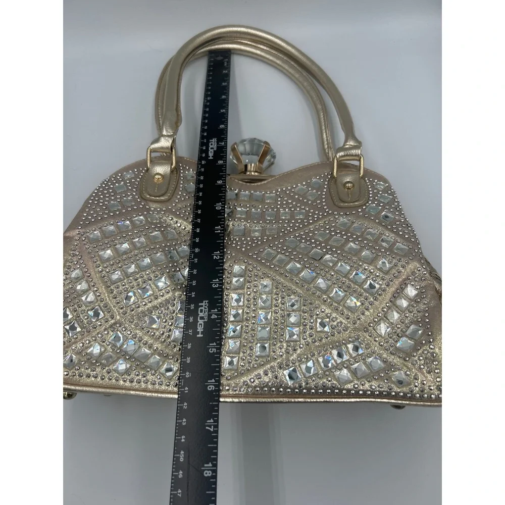 Handbag Bottari Gold Color Rhinestone Looking‎ Satchel Clutch Clasp Evening Bag