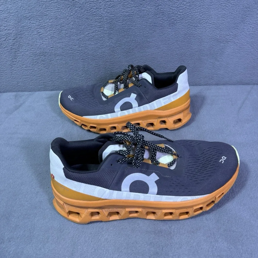 On Running Cloudmonster Shoes Mens 10 Gray Orange CloudTec Running Sneakers