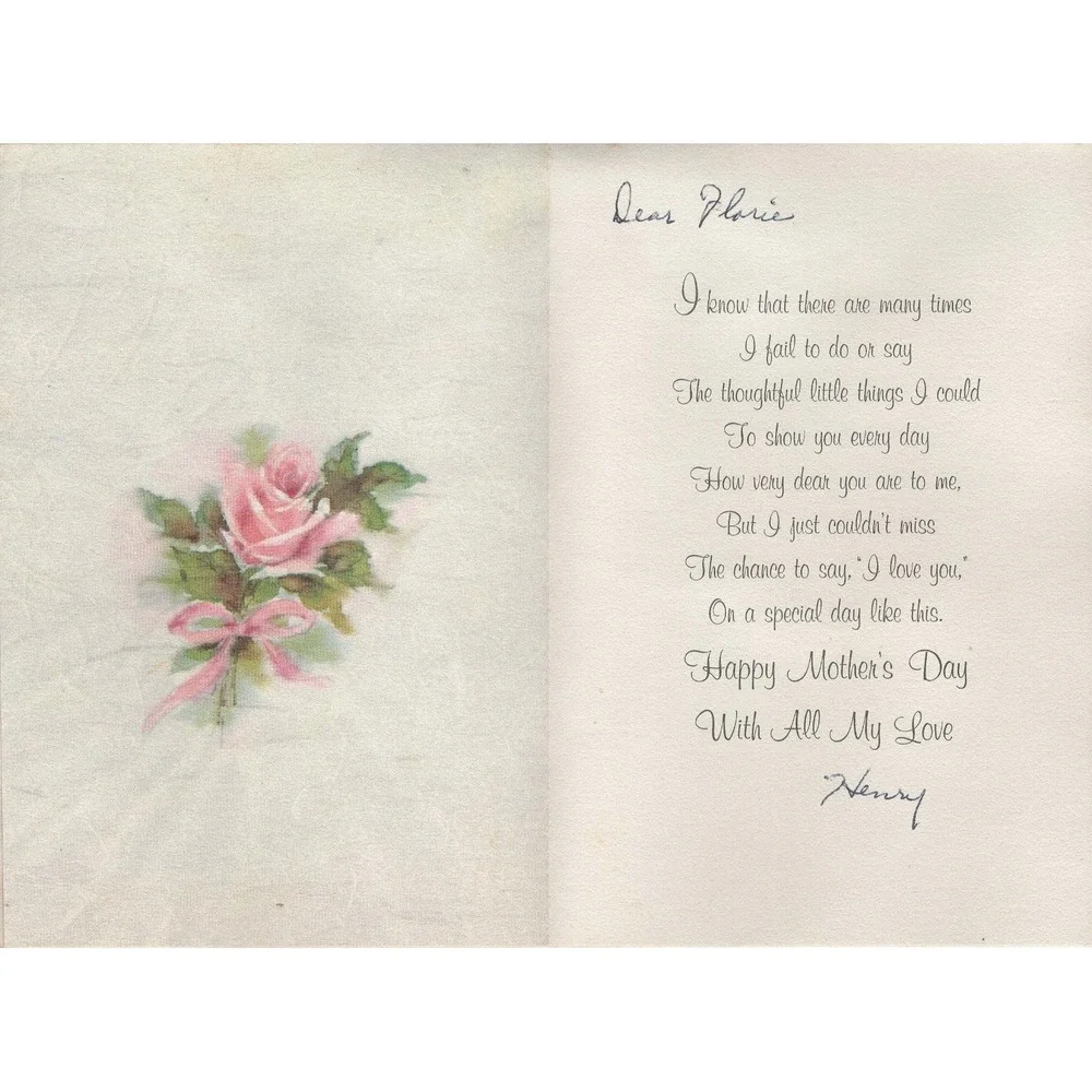 Vintage 1967 Hallmark Mother's Day Card To My Wife Pink Roses Gold