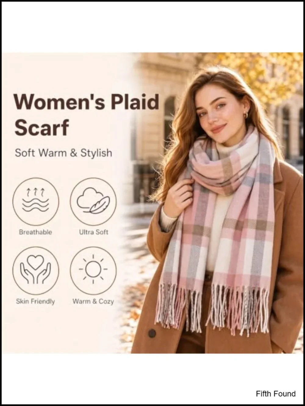Plaid Winter Scarf Shawl Tassel Wrap 100% Polyester One Size