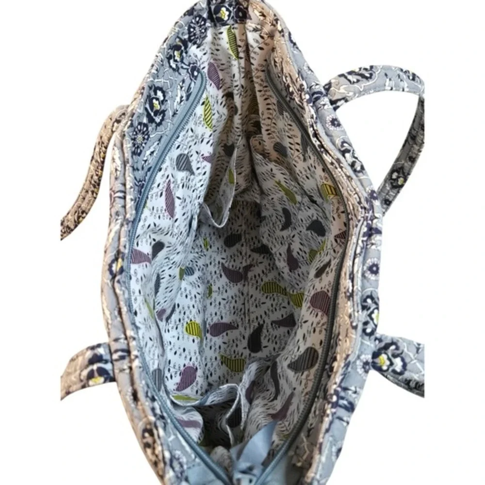 Vera Bradley Quilted Cotton Tote Bag GrayBlue Floral Medallion Boho Shoulder Bag