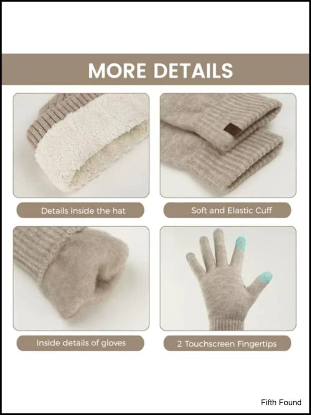 Women's Winter Beanie Hat Scarf Gloves Set Fleece Lined Touch Screen