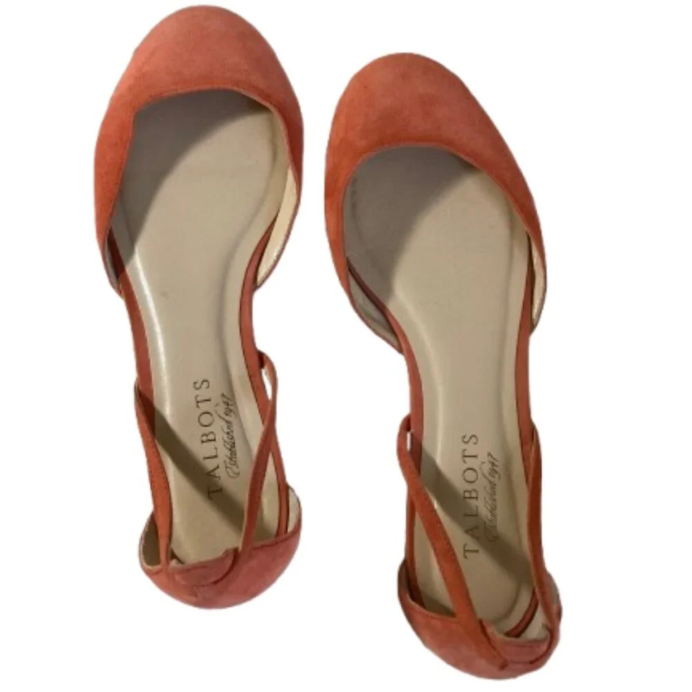Talbots Burnt Orange Suede D'Orsay Ballet Flats Strappy Cutout Slip On, size 8