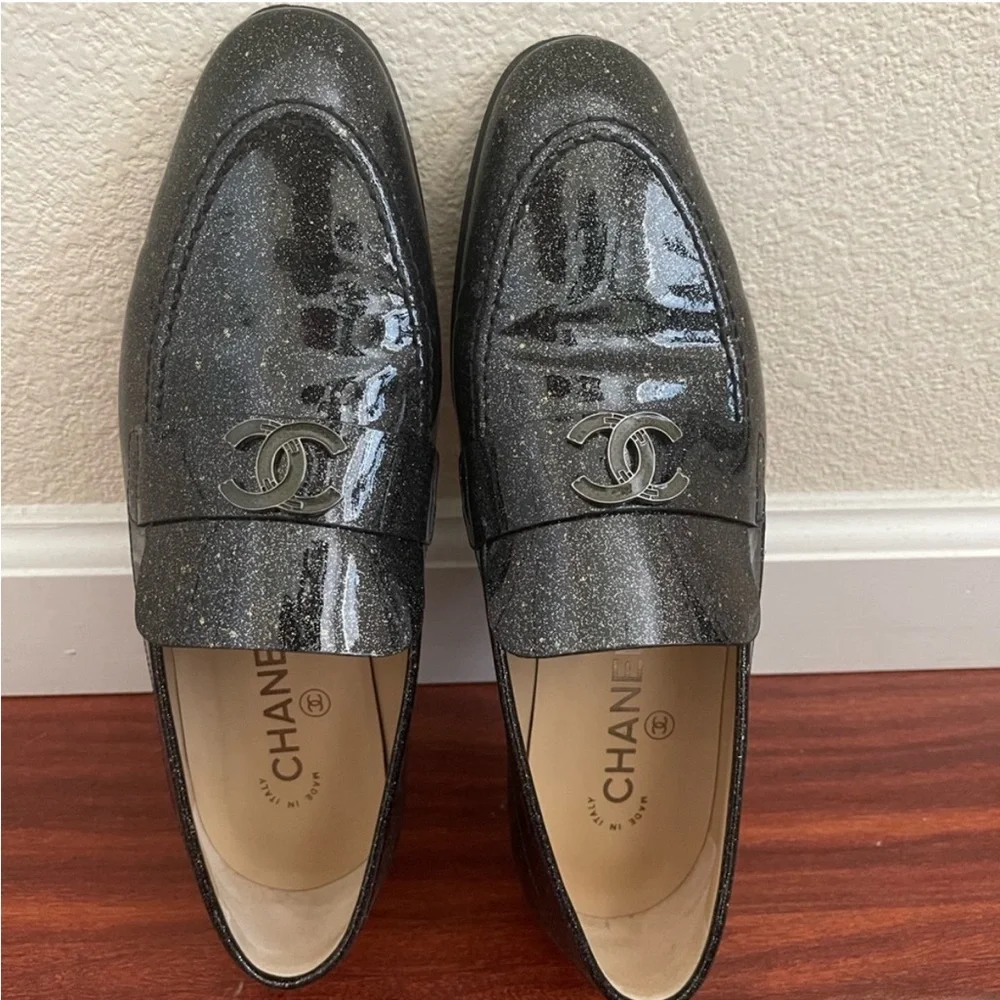 CHANEL loafers glittered