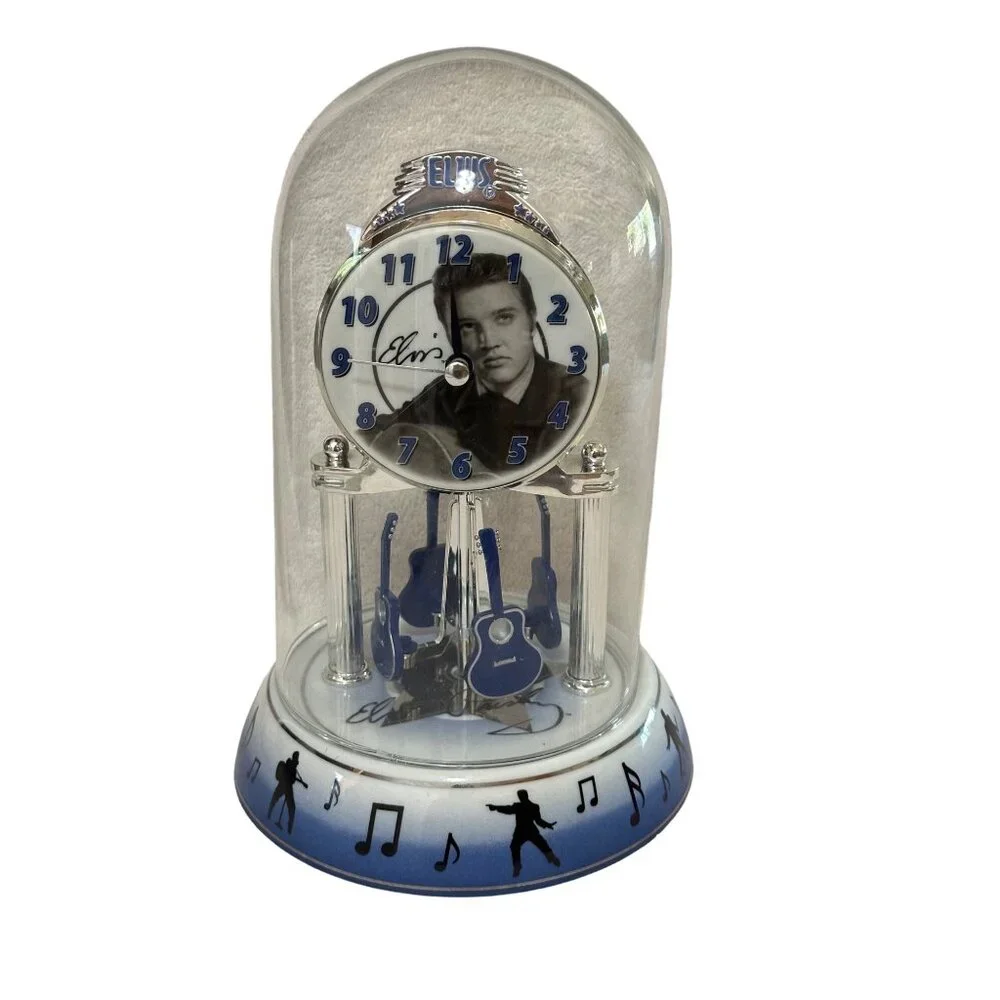 Elvis Presley Pendulum Clock 25th‎ Anniversary Blue Silver Glass Works See Video