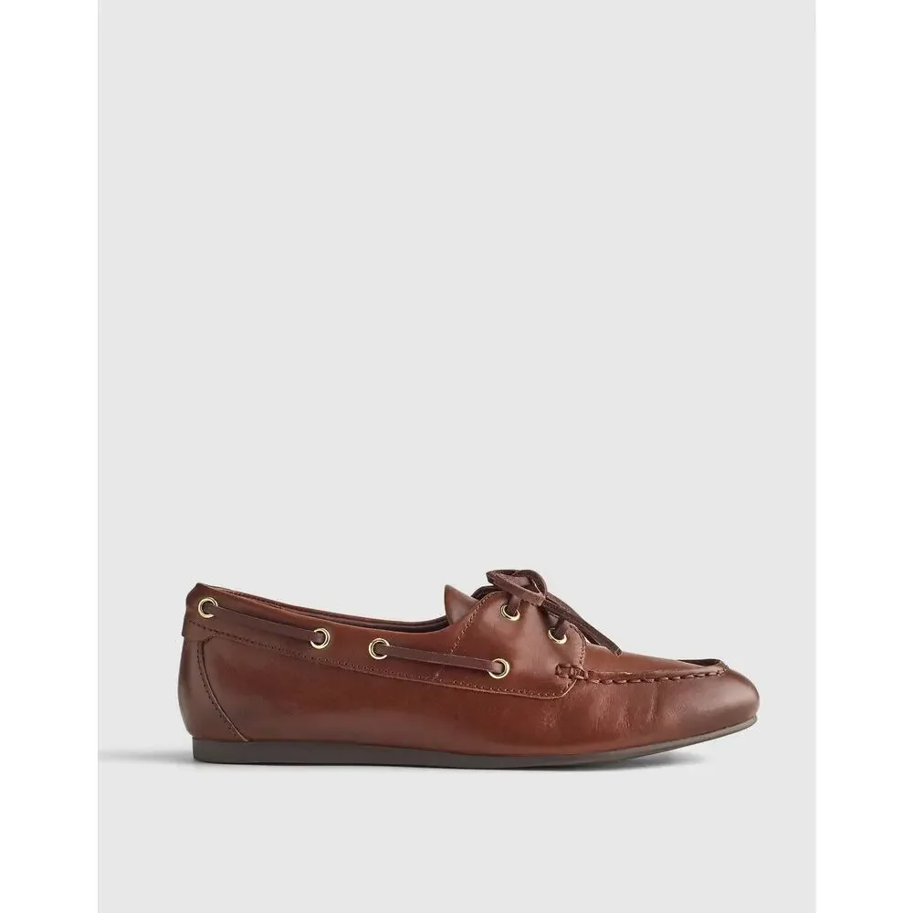 Madewell Women's The Jamie Boat Shoes Comfort Leather Cherry Wood Size 7 NWOB
