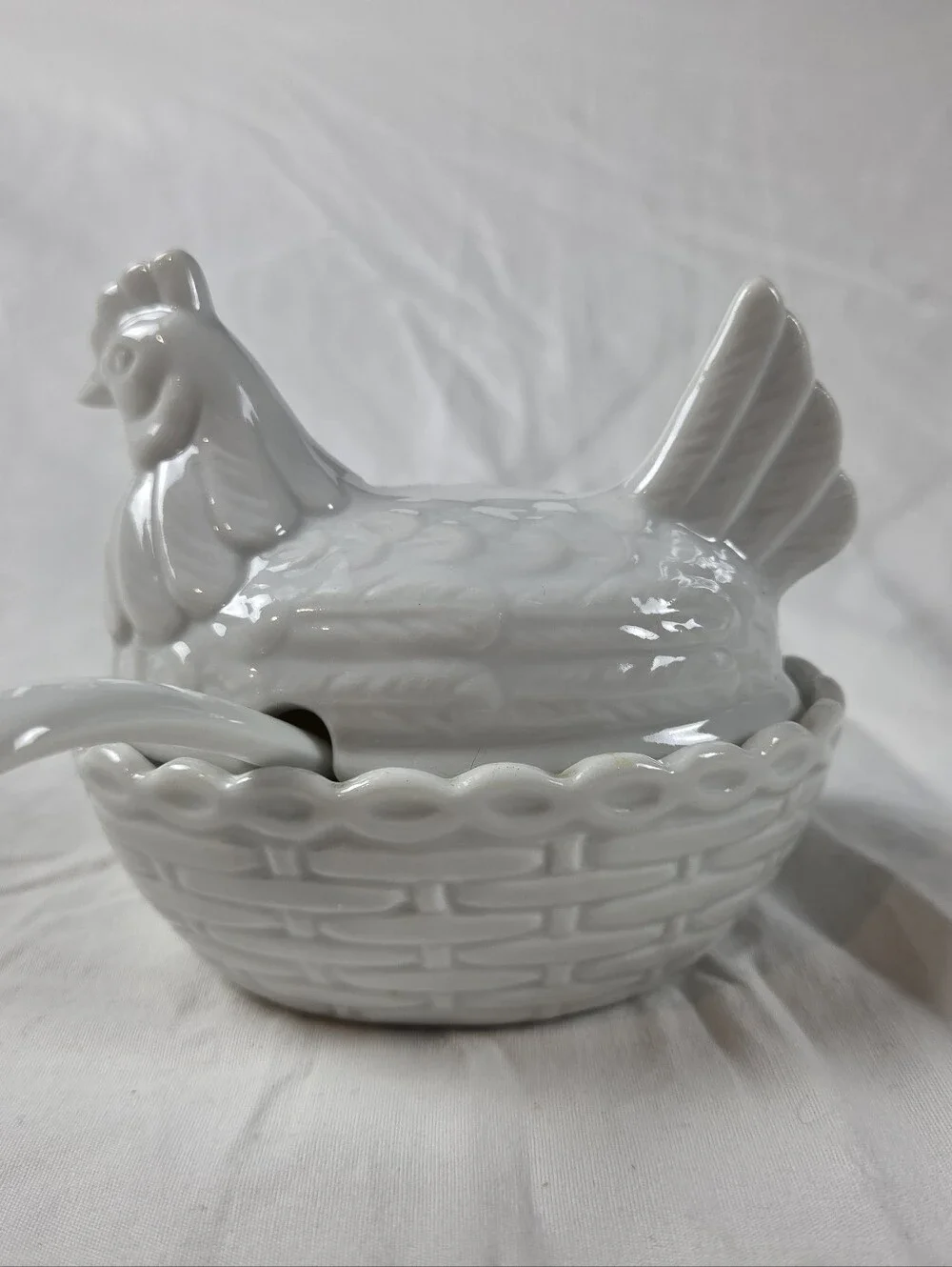Vintage White Ceramic Nesting Hen Condiment Dish 4