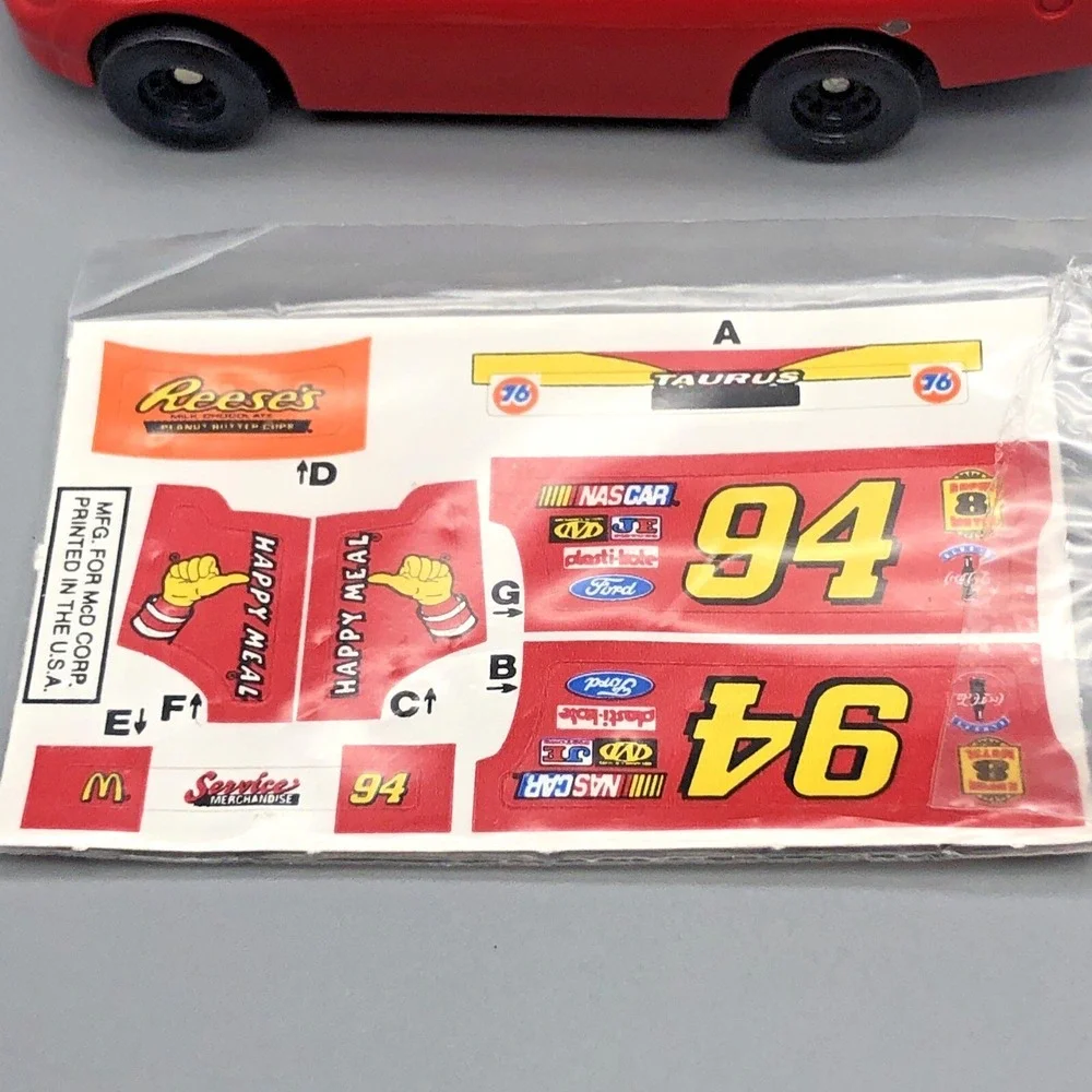 Hot Wheels 1998 McDonald's Taurus Race Car #94 w/ Sticker Sheet Red Diecast 1/64